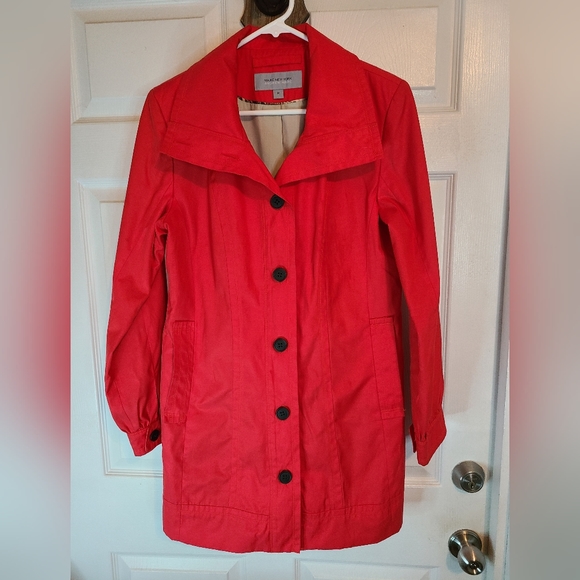 Mark of New York Woman's Long Sleeve Button Down Coat, Size: Medium Color: Red - Picture 2 of 11